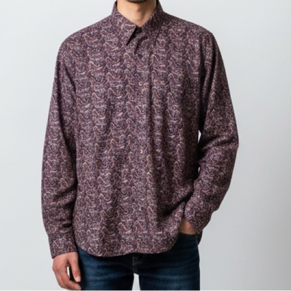 Alan Flusser Purple Paisley Button Up Shirt Mens XXL 2XL Long Sleeves Hippie